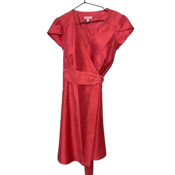 Lilly Pulitzer Coral Silk Wrap Dress Tie Waist Size 8 Classic Timeless - Picture 4 of 8